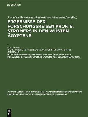 cover image of II. Wirbeltier-Reste der Baharîje-Stufe (unterstes Cenoman) 9. Die Plagiostomen, mit einem Anhang über käno- und mesozoische Rückenflossenstacheln von Elasmobranchiern